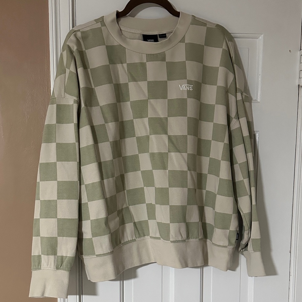 Vans Men's Crewneck Sweater - Olive and Beige Checkered